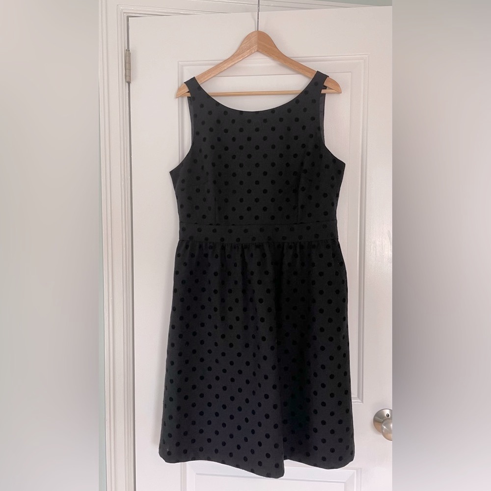 LOFT Fit and Flare Dress (size 14) black with black polka dots